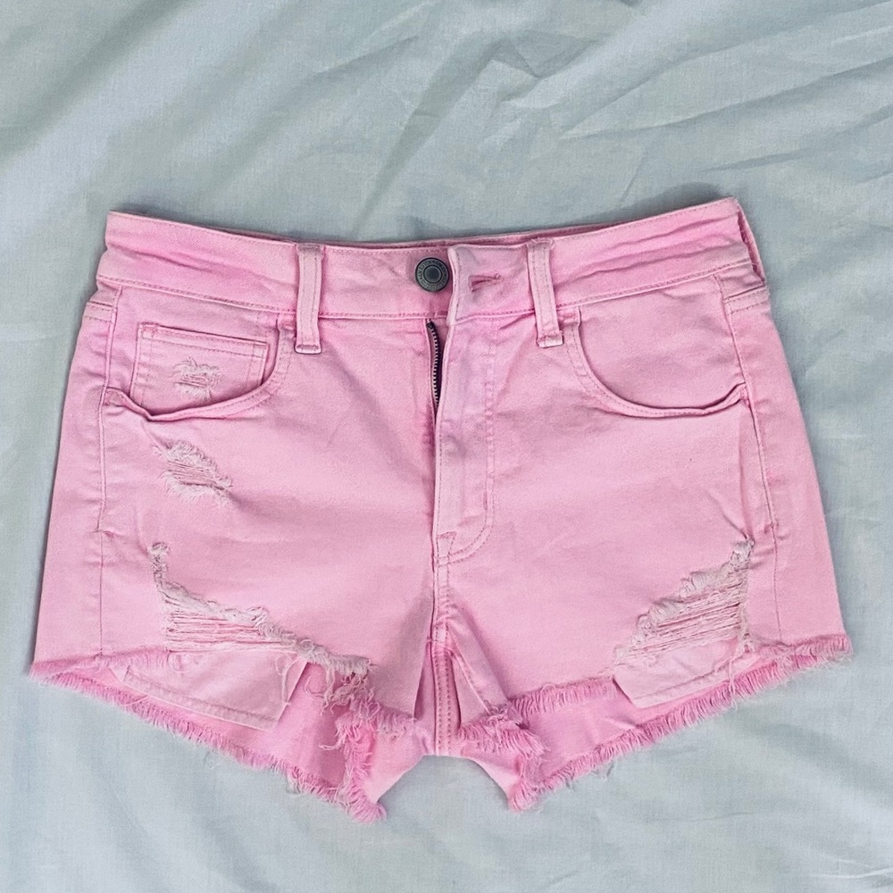 NWT Pink AEO High-rise Shortie Destroyed Shorts